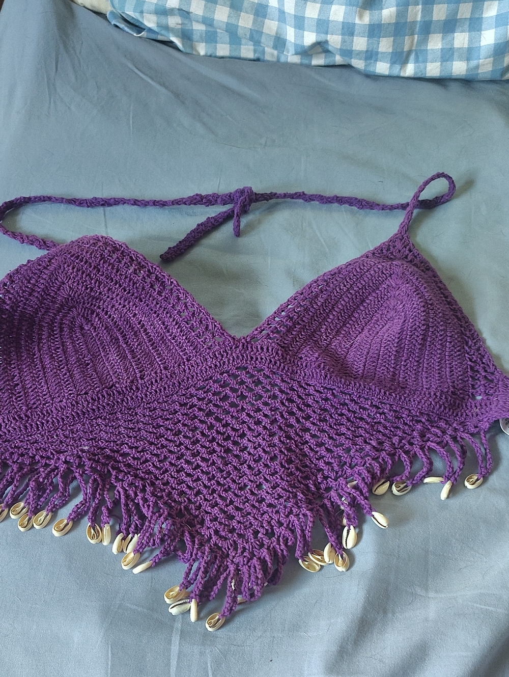Handmade Purple Crochet Shell-Trim Camisole Top